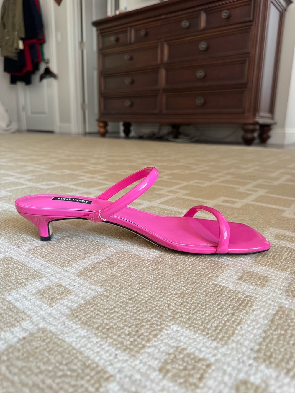 Nine West Noel3 Hot Pink Kitten Heel Slide Sandals Square Toe Size 10 - Picture 6 of 15